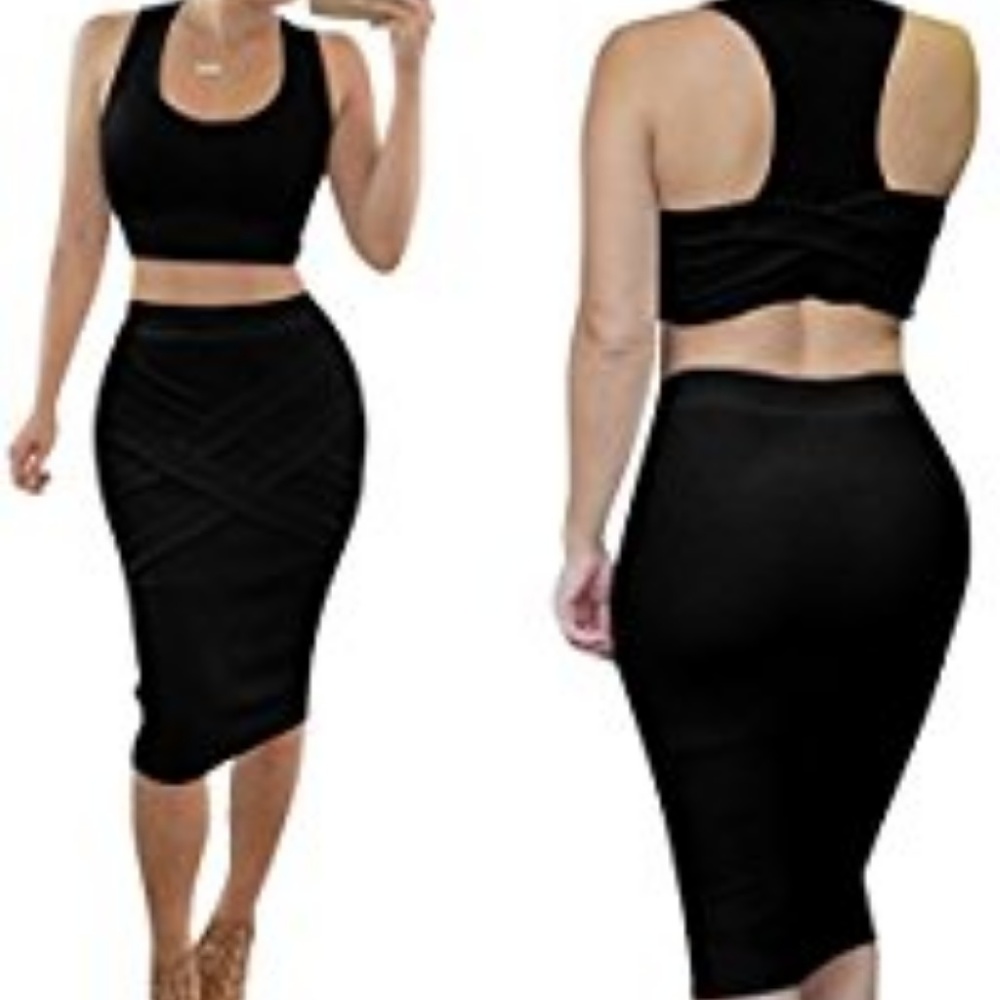 NWT Bess Bridal Womens Crop Top Midi Bandage Dress